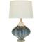 Blue Glass Gourd Style Base Table Lamp with Drum Shade 14" x 14" x 24"